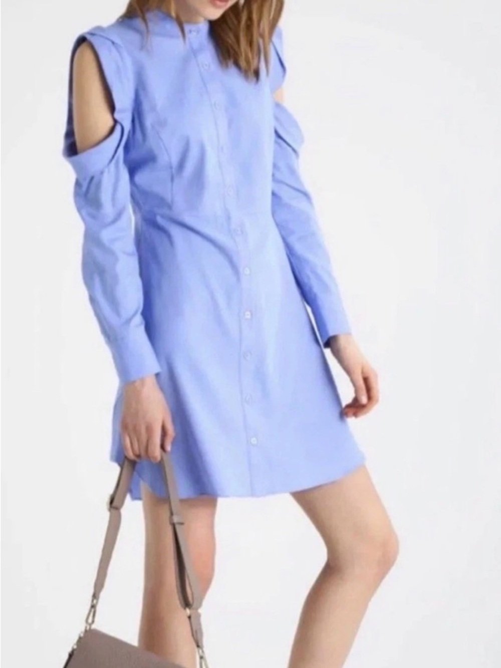 BCBG MAXAZRIA SZ MEDIUM JESSEE COLD-SHOULDER BUTTON DOWN SHIRT DRESS 100% COTTON
